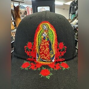 Gorra de la virgencita Embroidered Black Cap with Religious Motif